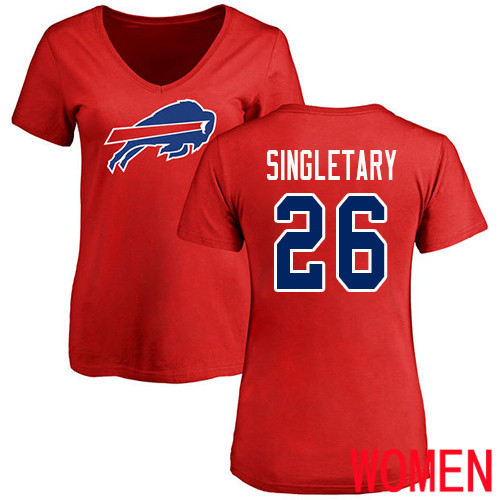 NFL Women Buffalo Bills #26 Devin Singletary Red Name and Number Logo T Shirt